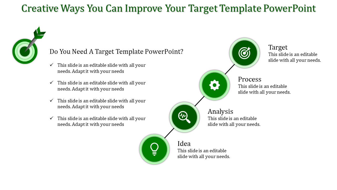 Elegant Target PowerPoint Template With Green Arrow Icon
